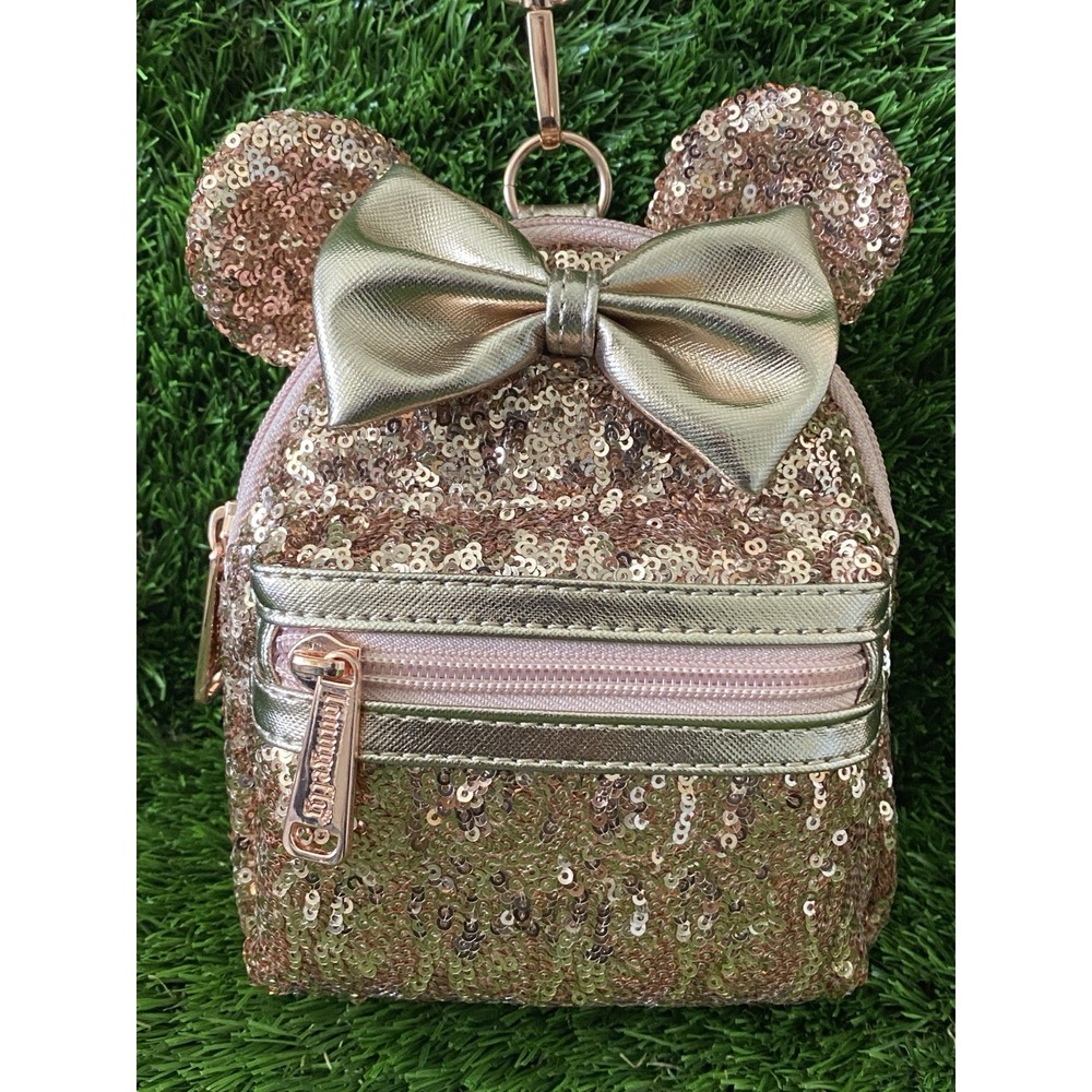 Disney Parks Loungefly Rose Gold Sequin Minnie Mouse Disney Mini Clutch Bag NWOT